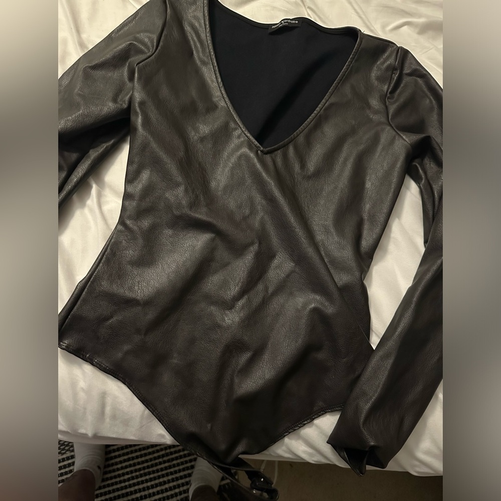 Naked Wardrobe faux leather thong bodysuit